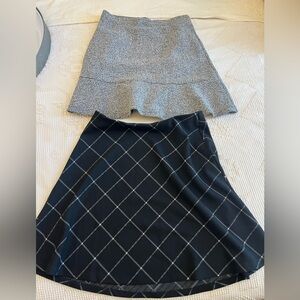 LOFT Gray Tweed Ruffle Skirt + Black Plaid A-Line Skirt